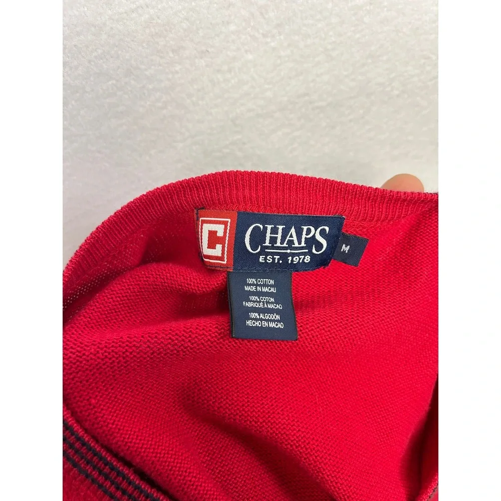 Chaps Red V Neck Cotton Sweater Men's Size M Embroidered‎ Logo Casual Peppy